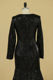 2024 Prom Dresses Scoop Long Sleeves Mermaid Sequins P3263CXM