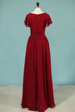 2024 V-Neck A Line Chiffon Bridesmaid Dresses PLJLBY63