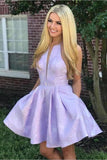 A-Line Above-Knee Lilac Satin Printed Homecoming Dress P5QC8RQK