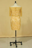 2024 Plus Size Gold Mother Of The Bride Dresses Boat Neck Half Sleeve Lace PLJCZP6Z