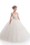 2024 Ball Gown Scoop Beaded Bodice Flower Girl Dresses Tulle PYFADS89