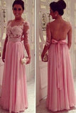 2024 Mid-Length Sleeve A-Line Scoop Chiffon Prom Dresses Floor-Length With Applique And P92BQZN3