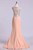 2024 Prom Dresses Scoop Column Sweep Train Elastic Satin With PJA53AT7