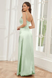 Sheath Soft Satin Bridesmaid Dress with Side Slit