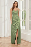 Sheath Soft Satin Bridesmaid Dress with Side Slit