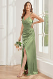 Sheath Soft Satin Bridesmaid Dress with Side Slit