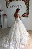 Ball Gown Lace Appliques Tulle Backless Cap Sleeve Wedding Dresses Bridal Dresses