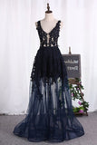 2024 Open Back V Neck Prom Dresses A Line Tulle PFKH8ZRG