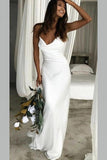 Elegant Mermaid Cowl Neckline White Simple Wedding Dresses, Spaghetti Straps Bridal Dress STK15177