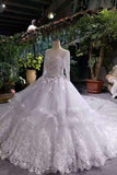 2024 New Arrival Wedding Dresses Tulle Scoop Neck With Appliques And Handmade Flowers Lace Up PT7R3MGF