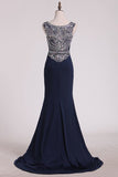 2024 Prom Dresses Scoop Column Sweep Train Spandex With PNG22D16