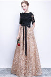 2024 Black Prom Dresses A-Line Half Sleeve Long Prom Dress Sexy P2RLTYEF