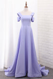 2024 Straps Satin A Line Evening Dresses Sweep Train Zipper Up