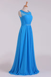 2024 Prom Dresses Scoop A Line Chiffon Beaded Floor PBXJG2LH