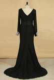 2024 Black Sweep/Brush V Neck Sheath/Column Chiffon Evening Dresses