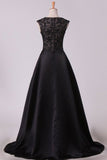 2024 A Line Prom Dresses Scoop Cap Sleeves Floor Length PAXZ31A5