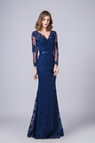 2024 V-Neck Evening Dresses Mermaid With Applique Lace PZ14ZDYZ