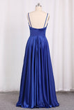 2024 New Arrival Spaghetti Straps Satin A Line Evening Dresses PDYLC9GZ