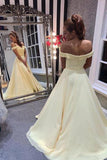 A Line Off the Shoulder Sweetheart Yellow Prom Dresses, Long Formal Dresses STK15551