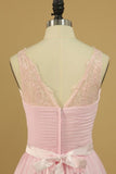 2024 Chiffon V Neck With Ruffles And Sash Bridesmaid Dresses A PN5YAF9P