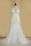 2024 Wedding Dresses V Neck Organza With Applique And PABJKBQQ