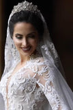 2024 Luxurious Long Sleeves Scoop A Line Lace Wedding Dresses With Pearls P2KDMFRE