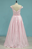 2024 New Arrival Off The Shoulder Prom Dresses A Line Satin PZ3B16RP