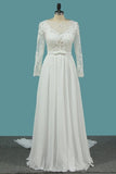 2024 Long Sleeves A Line Scoop Wedding Dresses With Applique PPMQY4H3