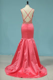 2024 Mermaid Spaghetti Straps Prom Dresses Satin P5KL28SJ