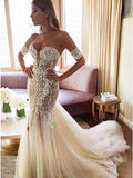 Charming Mermaid Sweetheart Backless Tulle Wedding Dresses with Lace Appliques STK15111