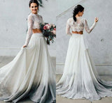 Elegant Two Pieces Chiffon Long Sleeves Wedding Dress with Lace Appliques STK15209