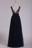 2024 New Arrival Off The Shoulder A Line Prom Dresses With Beads And Embroidery PTA7KH3P