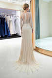 Beaded Evening Dresses Luxury Mermaid Crystal Sweep Train Long Sleeves PASSBQH7