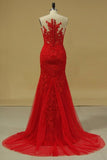 2024 Mermaid Evening Dresses Scoop With Applique Sweep Train P11ZFTNF