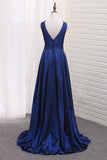 2024 A Line Taffeta Deep V Neck Evening Dresses PJPMAP2R