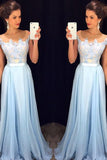 2024 Scoop Cap Sleeves Prom Dresses Chiffon With Applique PSNJM4TC