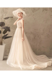 Ivory Jewel Sleeveless Tulle Wedding Dress With Lace A Line Pleats Open Back Bridal STKPXNMNP57