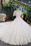 2024 Luxurious Wedding Dresses Scoop Neck With Appliques And Sequins Lace Up PT2ZJ3JF