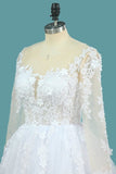 2024 Lace Ball Gown Wedding Dresses Scoop Long Sleeves With Applique And Beads PSJL751X