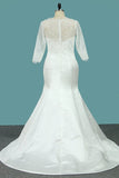 2024 Bateau Mermaid 3/4 Length Sleeves Satin Wedding Dresses Court PPQQKKTX