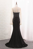 2024 Mermaid Bateau Long Sleeves Evening Dresses Satin With Pearls P7SX8Q23