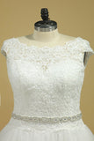 2024 Plus Size Wedding Dresses A-Line Bateau Court Train V-Back P88YBAJD