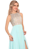 2024 Prom Dresses Scoop Chiffon With Beads And Slit A Line P11YR944