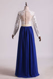 2024 Hot V Neck Prom Dresses A Line Chiffon With Applique Sweep Train Dark Royal P28TH845