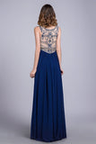 2024 Prom Dresses Scoop A Line Full Length Beaded Tulle Bodice With Chiffon Skirt Ready To PYS2RXSM