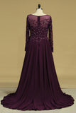 2024 Prom Dresses Scoop Long Sleeves Chiffon A Line Sweep Train