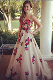 2024 Long Prom Dresses Sweetheart Sweep Train A Line Embroidery Prom Dress Sexy PYM8NRLN