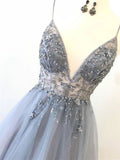 Gorgeous A Line Spaghetti Straps V Neck Beads Prom Dresses with STK15648