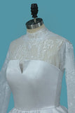 2024 Long Sleeves Satin Wedding Dresses High Neck Open Back PNFGJDXX