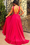 2024 V-Neck A Line Prom Dresses Satin Zipper Up PQGT93YM